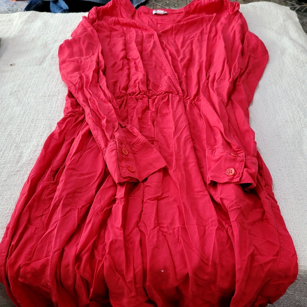 Splendid Womens Red Long Sleeve Elastic Waist Wrap V-Neck Dress Size Large